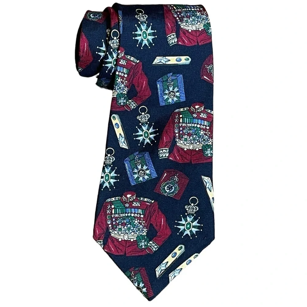 Vintage Tommy Hilfiger‎ Royal Military Attire Medallions Print Silk Tie